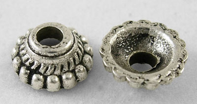 PandaHall Tibetan Silver Bead Caps, Lead Free & Cadmium Free, Cone, Antique Silver, about 8mm in diameter, 3mm thick, hole: 2mm Alloy