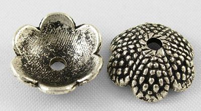 PandaHall Tibetan Silver Bead Caps, Lead Free and Cadmium Free, Flower, Antique Silver, about 13.5mm in diameter, 5mm thick, hole: 2.5mm...