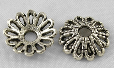PandaHall Tibetan Silver Bead Caps, Lead Free and Cadmium Free, Flower, Antique Silver, about 12mm in diameter, 3mm thick, hole: 2.5mm Alloy