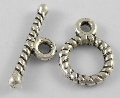 PandaHall Tibetan Style Toggle Clasps, Ring, Lead Free and Cadmium Free, Antique Silver, Ring: 12x9mm, Bar: 16mm, Hole: 1.5mm Alloy Ring