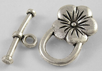 PandaHall Tibetan Silver Toggle Clasps, Lead Free, Cadmium Free and Nickel Free, Flower, Antique Silver, Flower: about 13mm wide, 22mm long...
