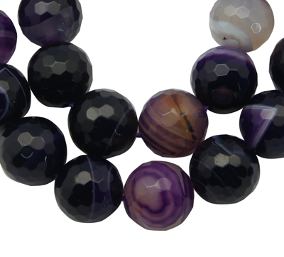 PandaHall Natural Striped Agate/Banded Agate Beads, Dyed, Faceted, Round, Purple, Size: about 6mm in diameter, hole: 1mm, 63pcs/strand...