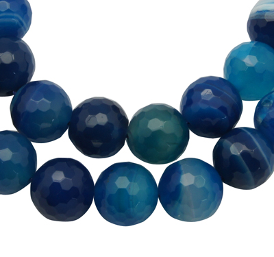 PandaHall Natural Striped Agate/Banded Agate Beads, Dyed, Faceted, Round, Blue, Size: about 6mm in diameter, hole: 1mm, 63pcs/strand, 15.5"...