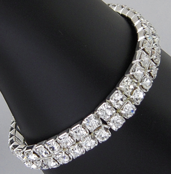 PandaHall Gift On Valentine Day for Girlfriend Wedding Diamond Bracelets, 2 Row Stretch Rhinestone Bracelets, Brass, Silver, about 7.5~8mm...