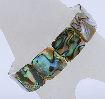 PandaHall Adjustable Abalone/Paua Shell Bracelets, Square, about 6cm inner diameter; Beads: about 15mm wide, 15mm long Shell Green