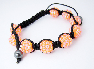 PandaHall Fashion Diamond Resin Rhinestone Bracelets, with Hematite Beads, Orange, 52mm Glass Orange