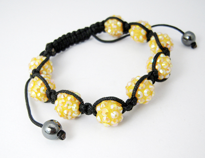 PandaHall Fashion Diamond Resin Rhinestone Bracelets, with Hematite Beads, Yellow, 52mm Glass Yellow