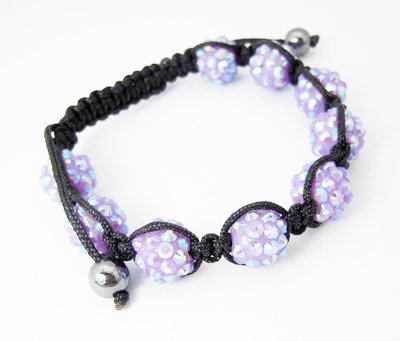 PandaHall Fashion Diamond Resin Rhinestone Bracelets, with Hematite Beads, Violet, 52mm Glass Purple