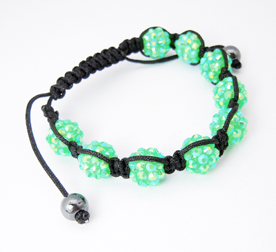 PandaHall Fashion Diamond Resin Rhinestone Bracelets, with Hematite Beads, PaleGreen, 52mm Glass Green
