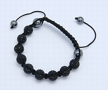 PandaHall Fashion Bracelets, Disco Ball Bracelets, with Polymer Clay Czech Rhinestone Beads, Hematite Beads and Nylon Cord, Black, 56mm...