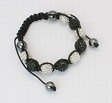 PandaHall Diamond Bracelets, with Mideast Rhinestone Polymer Clay Beads and Hematite Beads, White and Black, 52mm Rhinestone White