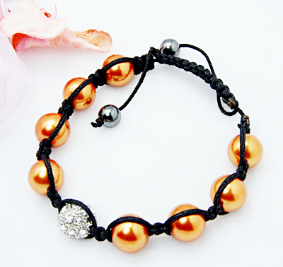 PandaHall Fashion Bracelets, with Rhinestone Beads, Glass Pearl Beads and Hematite Beads, Orange, 55mm Glass Orange