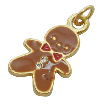 PandaHall Alloy Enamel Pendants, with Rhinestone, Lovely Christmas Gingerbread Man, Nice for Holiday Jewelry Making, Golden Color, Brown...