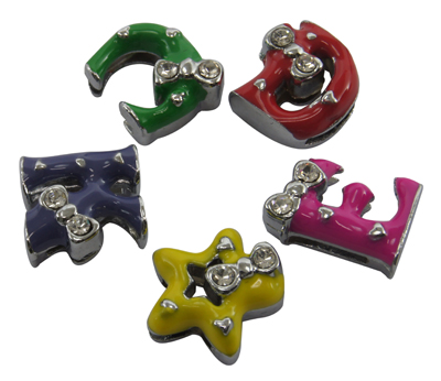 PandaHall Zinc Alloy Rhinestone Initial Silde Beads, Alphabet, Platinum, 12-15mm long, 7.5-12.5mm wide, 6mm thick, hole: 1.5x8mm...