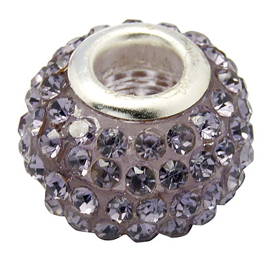 PandaHall Grade A Rhinestone European Beads, Large Hole Beads, Resin, with Silver Color Brass Core, Rondelle, Mauve, 15x10mm, Hole: 5mm...