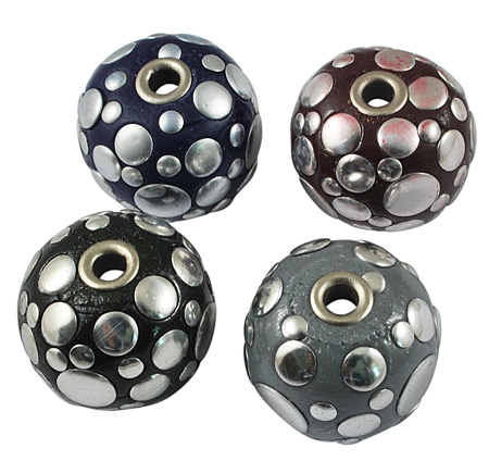 PandaHall Indonesia Beads, with Iron Core, Barrel, Mixed Color, about 24mm long, 22mm thick, hole: 3.3mm Polymer Clay Barrel Multicolor