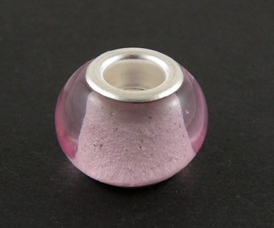 PandaHall Handmade Lampwork European Beads, with Silver Plated Brass Core, Rondelle, Pink, about 14mm wide, 10mm long, hole: 5mm...