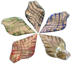 PandaHall Handmade Lampwork Large Pendants, with Gold Sand, Leaf, Mixed Color, 40mm wide, 69mm long, hole: 9mm Lampwork Leaf Multicolor