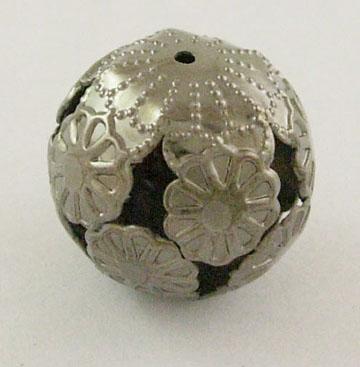 PandaHall Iron Round Filigree Beads, Nickel Free, Gunmetal, 20mm in diameter, hole: 1.5mm Iron Round