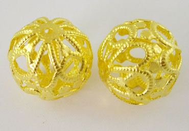 PandaHall Iron Fancy Filigree Beads,  Lead Free, Gold Plated, 18~20mm long, 18mm wide, hole: 1.5mm Iron Round