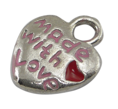 PandaHall Alloy Enamel Pandents, Heart with Word "Made With Love", Great For Mother's Day Gifts Making, Platinum, Red, about 10mm wide, 13mm...