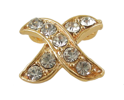 PandaHall Alloy Rhinestone Multi-Strand Links, Letter X, Golden Color, about 11mm wide, 13.5mm long; Hole: 1mm Alloy+Rhinestone X shape Gold