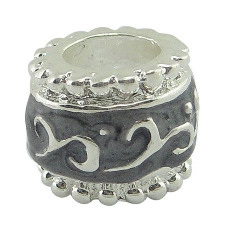 PandaHall Alloy European Beads, with Enamel, Barrel, Silver Color, Gray, about 11mm wide, 9mm long, hole: 6.5mm Alloy+Enamel Barrel Silver