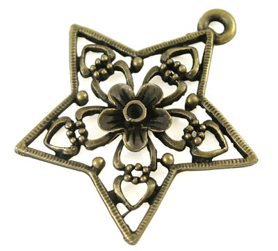 PandaHall Alloy Pendants, Lead Free and Cadmium Free, Antique Bronze, about 31mm long, 29mm wide, 3mm thick, hole: 2mm Alloy Star