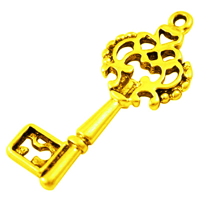 PandaHall Alloy Pendants, Lead Free & Cadmium Free & Nickel Free, Key, Golden, 28mm long, 12mm wide, 2mm thick, hole: 1mm Alloy Key