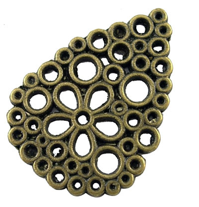 PandaHall Alloy Bead Rhinestone Settings, Drop, Antique Bronze, about 27mm long, 20mm wide, 1mm thick, hole: 1.5mm Alloy Drop