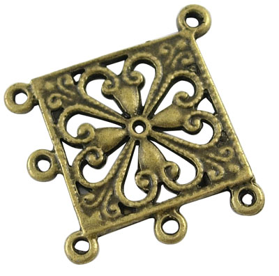 PandaHall Tibetan Style Links, Rhombus, Antique Bronze, Lead Free and Cadmium Free, 37x33.5x1.5mm, Hole: 2mm Alloy Rhombus