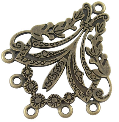 PandaHall Chandelier Component, Alloy Links, Flower, Antique Bronze Color, 29mm wide, 36.5mm long, 1mm thick, hole: 1.5mm Alloy Flower