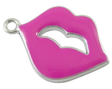 PandaHall Alloy Enamel Pendants, HotPink, Lip, Platinum,  about 24.5mm long, 17mm wide, 2.5mm thick, hole: 2mm Alloy+Enamel Lip Pink