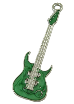 PandaHall Alloy Enamel Big Pendants, Lead Free and Cadmium Free, Guitar, Platinum, Green, about 62mm long, 18.5mm wide, 2mm, thick, hole...