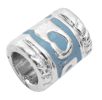 PandaHall Alloy European Beads, Enamel, Tube, Silver Color, about 7mm wide, 8.5mm long, hole: 5mm Alloy+Enamel Tube