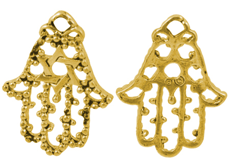 PandaHall Alloy Pendants, Lead Free and Cadmium Free, Hamsa Hand/Hand of Fatima/Hand of Miriam, Golden, 22x16x2mm, Hole: 2mm Alloy Palm