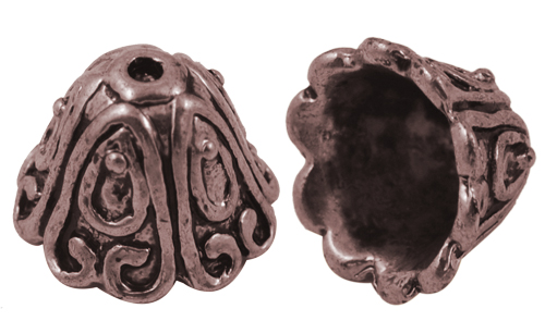 PandaHall Tibetan Style Bead Caps, Lead Free and Cadmium Free, Red Copper Color, 15x11mm, Hole: 2mm; Inner Diameter: 11.5mm Alloy