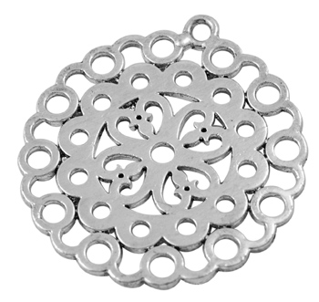 PandaHall Tibetan Style Pendants, Lead Free, Cadmium Free and Nickel Free, Flower, Antique Silver, 30mm in diameter,1mm thick, hole: 1.5mm...