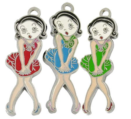 PandaHall Alloy Enamel Pendants, Lead Free and Cadmium Free, Pretty Girl, Platinum, Mixed Color, about 41mm long, 13mm wide, 1.5mm thick...