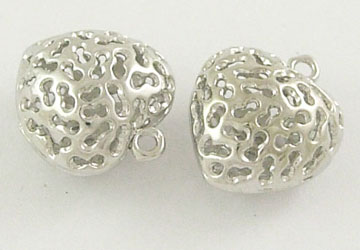 PandaHall Brass Pendants, Heart, Hollow, Platinum Plated, about 19mm long, 16.5mm wide, 10.5mm thick, hole: 2mm Brass Heart