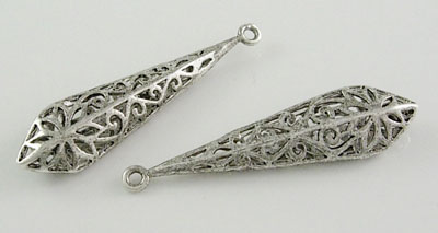 PandaHall Brass Pendants, Hollow, Drop, Antique Silver Color, about 40mm long, 10mm wide, 6mm thick, hole: 1.5mm Brass Drop