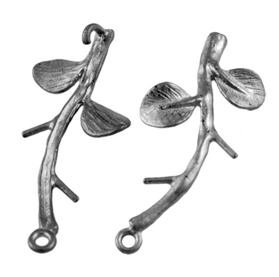 PandaHall Brass Pendants, Nickel Free, Branch, Antique Silver Color, 24mm long, 11mm wide, 3mm thick, hole: 1mm Brass Branch