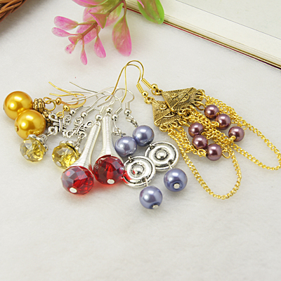 PandaHall Fashion Dangle Earrings, Vary in Materials and Colors, 40mm Alloy Multicolor