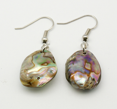 PandaHall Abalone/Paua Shell Earrings, with Brass Earring Hooks, Colorful, 42~45x13~18x7.6mm, Hook: 18.5mm Shell