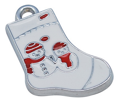 PandaHall Alloy Enamel Pendants, Lead Free and Cadmium Free, Christmas Stockings, Platinum Color, White, 26x15x2mm, Hole: 2mm Alloy+Enamel...