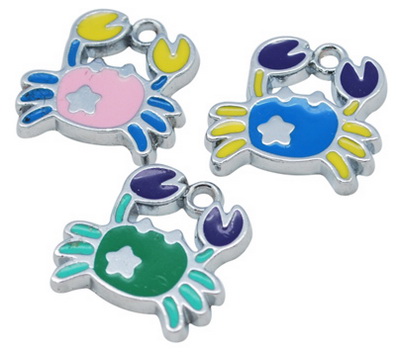 PandaHall Alloy Enamel Pendants, Lead Free and Cadmium Free, Crab, Platinum Color, Mixed Color, 17x18x2mm, Hole: 2mm Alloy+Enamel Crab...