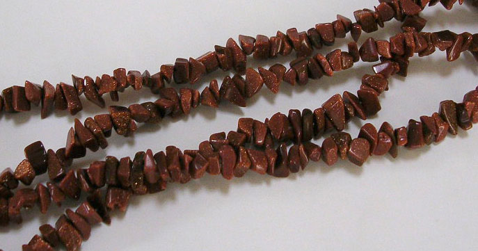 PandaHall Synthetic Goldstone Beads Strands, Chips, 5~8mm, Hole: 0.3mm; 36" Goldstone Chip Brown