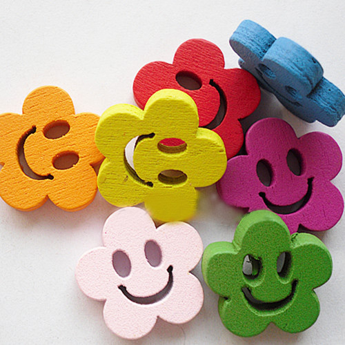 PandaHall Painted Basic Sewing Button in Flower Shape, Wooden Buttons, Mixed Color, about 19mm long, 19mm wide, 3.5mm thick Wood Multicolor