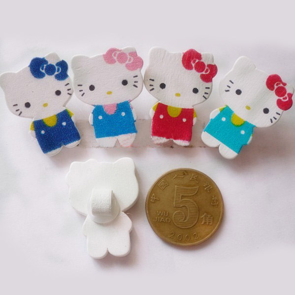 PandaHall Hello Kity Pinback Buttons, Wooden Buttons, Mixed Color, about 25mm long, 19mm wide, 50pcs/bag Wood Multicolor