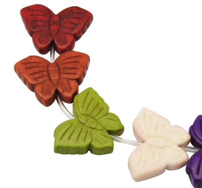 PandaHall Synthetic Howlite Beads, Dyed, Butterfly, Colorful, Size: about 27mm wide, 20mm long, 6mm thick, hole: 1.5mm, about 14pcs/strand...